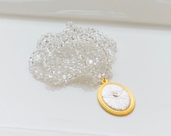 Holy Spirit Medal Necklace - Clear Crystals