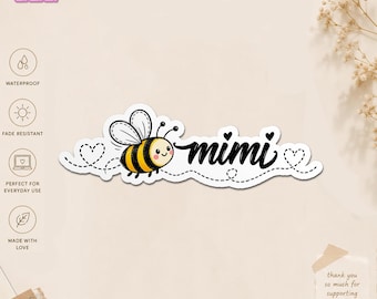 Custom Bee Name Sticker, Personalized Cute Bumblebee Decal with Heart Trail, Feminine Girl Name Waterproof Sticker for Water Bottle Laptop