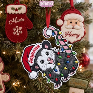 Custom Opossum Embroidered Ornament, Personalized Cute Possum Lover Gift, Santa Hat Wildlife Christmas Patch Ornament, Woodland Animal Decor
