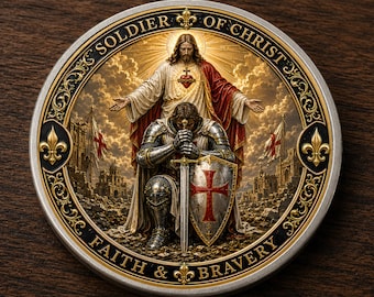 Soldier of Christ Challenge Coin, Christian Knight Collectible Metal Coin, Faith and Bravery Religious Token, Appreciation Keepsake Gifts
