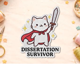 Dissertation Survivor Patch, Funny Knight Cat PhD Graduation Doctoral Embroidered Patches for Backpacks, Clothes, Hat
