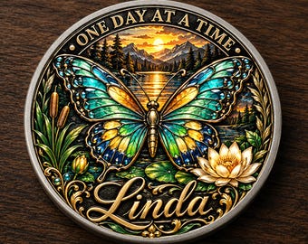 Personalized Sober Anniversary Coin, Custom Butterfly Sobriety Milestone Gift, Recovery Journey Keepsake, Sober Celebration Gift for Women!.