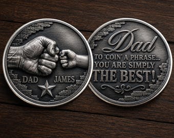 Custom Dad Kids Names Memorial Coin, Personalized New Dad Family Sympathy Coin Chip Appreciation Keepsake Gift