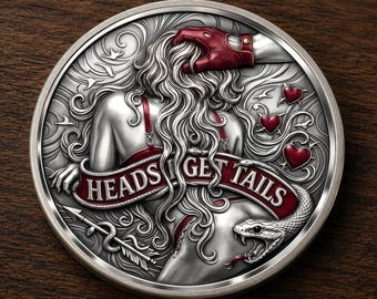 Pièce du défi Face et face, pièce de monnaie alternative gothique romantique en métal, serpent et coeur, cadeau souvenir d'appréciation