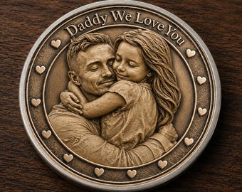 Custom Dad And Kids Photo Name Coin, Personalized Fathers Day Family Lovers Coin Chip Appreciation Keepsake Gift