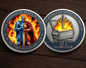 Dumpster Fire Coin, Strongest Steel Is Forged Dumpster Fire Funny Quote Coins, Recovery Sobriety Coin Chip, Appreciation Keepsake Gift