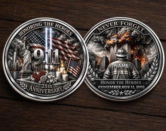 9/11 Never Forget 25th Anniversary Challenge Coin, Twin Towers Firefighter Memorial Honor Keepsake Gift for First Responders Heroes Decor