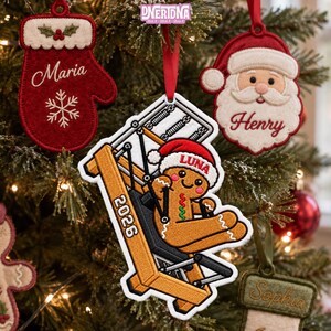 Personalized Pilates Reformer Embroidered Ornament, Gingerbread Pilates Instructor Gift, Funny Christmas Patch Ornament, Fitness Decor