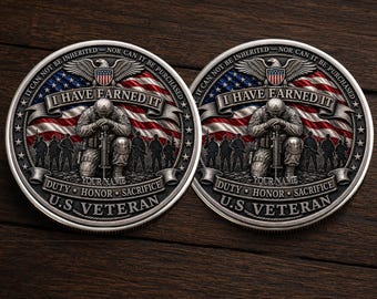 Personalized U.S. Veteran Challenge Coin, Military Service Coin, Custom Veteran Keepsake, Duty Honor Sacrifice Gift, Army Veteran Token