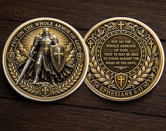 Moneda conmemorativa Armadura de Dios, Efesios 6:11 Moneda coleccionable de metal Caballero Cristiano, Moneda religiosa Guerrero de la Fe Chip Recuerdo de Apreciación