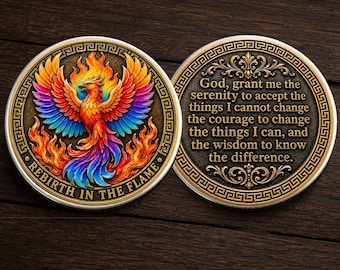 Phoenix Rebirth In The Flame Coin, Courage Recovery Serenity Inspired Spiritual Rebirth Coin Chip Appreciation Keepsake Gift