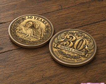 Personalized Anniversary Coin, Custom Couple Portrait, Romantic Wedding Gift, Wedding Date Keepsake Coin Chip Appreciation Keepsake Gift