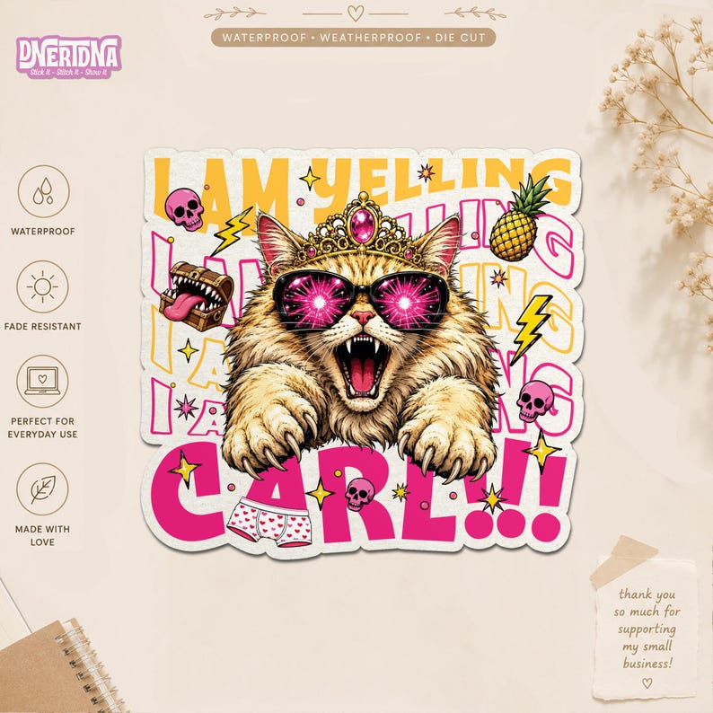 I Am Yelling Carl Sticker, Funny Humor Girly Cat Princess Donut Sci-fi ...