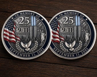 9/11 Memorial 25th Anniversary Challenge Coin, Patriot Day Twin Towers First Responder Honor Keepsake Gift We Will Never Forget Decor