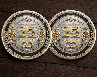 Personalized Wedding Anniversary Challenge Coin, Custom Couple Names Years of Love Keepsake Gift for Husband Wife 25th Anniversary