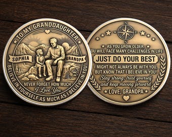 Custom To My Granddaughter Coin, Personalized Name Inspirational Gift, Grandpa to Granddaughter Keepsake, Love Message Coin Keepsake Gift