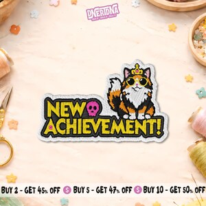 New Achievement Funny Cat Princess Donut Sci Fi Fantasy Bookish Sticker, Humor Sarcastic Embroidered Patch for Backpacks, Clothes, Hat, Vest