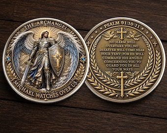 The Archangel Michael Watches Over Us Coin, Psalm 91 10-11 Bible Verse Inspirational Christian Coin Chip Appreciation Keepsake Gift