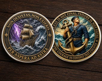 Sailing Ship And Anchor Inspirational Coin, Maritime Motivation Anchor Courage Coin Chip Appreciation Keepsake Gift