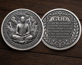 Serenity Is Not Freedom From The Storm Coin, Motivational Quote Serenity Prayer Coin Chip Appreciation Keepsake Gift