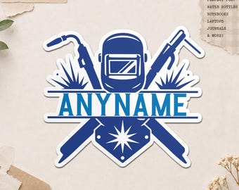 Custom Welder Name Sticker, Personalized Welding Blue Collar Mechanic Worker Waterproof Stickers for Water Bottle
