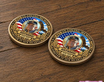 Custom Military Photo Coin, Personalized Veteran Memorial, In Loving Memory Tribute, Patriotic Sympathy Coin Chip Appreciation Keepsake Gift