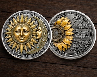 Affirmation Sun And Moon Coin, Sunflower Blessing Inspirational Spiritual Positivity Coin Chip Appreciation Keepsake Gift