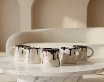Handmade stoneware mug | black and white drip glaze ceramic cup | artistic modern mug | Unique coffee\tea lover gift