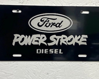 Power Stroke, Diesel Black Metal Aluminum License Plate Car Tag