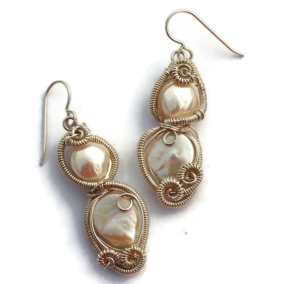 Large Fancy Pearl Earrings in Sterling Silver / Fantasy Etsy