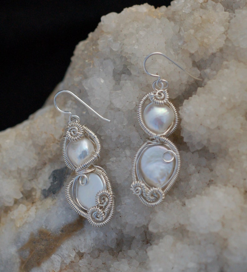Large Fancy Pearl Earrings in Sterling Silver / Fantasy Etsy