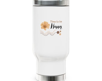 Time to be Happy floral design Travel Mug | 14oz stainless steel