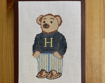 Lienzo bordado con punto de cruz del oso navideño de Harry Potter