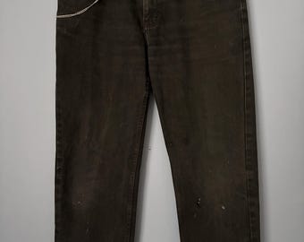 Vintage black Wash Straight Leg Jeans w/ Shark Chain | Upcycled Grunge/Alt | 33x30