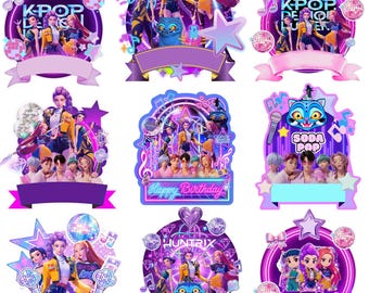 K-Pop Demon Hunters Cake Topper Bundle | 9 Editable Huntrix PNG | Birthday Cake & Cupcake Toppers | K-Pop Demon Hunter Party Decorations