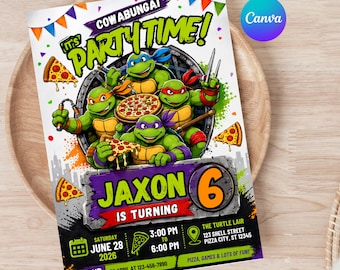 Ninja Turtles Birthday Invitation, Editable Cowabunga Party Invite, Karate Theme(Instant Download)