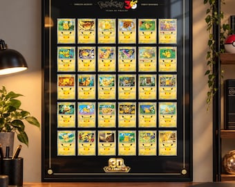 Expositor de Cartas Pikachu do 30º Aniversário | Formato 6x5 (50 x 70 cm) | Expositor de Cartas TCG | Moldura para Cartas Pokémon | Expositor Pokémon | Decoração Pokémon para Casa