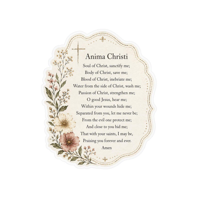Pegatina de oración Anima Christi, calcomanía de vinilo católica floral, pegatina satinada troquelada, botella de agua cristiana, cuaderno para portátil, regalo de fe imagen 19