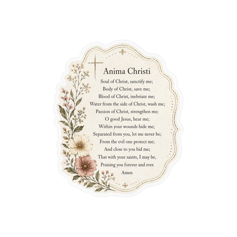 Pegatina de oración Anima Christi, calcomanía de vinilo católica floral, pegatina satinada troquelada, botella de agua cristiana, cuaderno para portátil, regalo de fe imagen 13