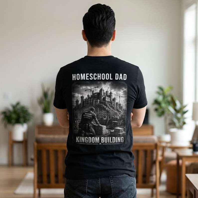 Homeschool Dad T-Shirt, Kingdom Building Christian Tee, Proverbs 22:6 Bible Verse Shirt, Comfort Colors Garment-Dyed, Faith Dad Gift image 1