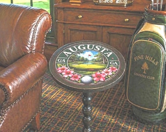 Augusta Golf Drink Table | Black Pedestal, Aluminum Top, Man Cave Decor, Father's Day Gift | Coffee Table | Small Side Table | End Table