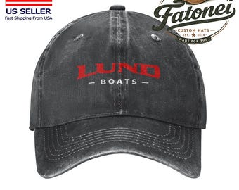 Lund Boats Printed Logo Cotton Hat Unisex Washed Denim Baseball Cap