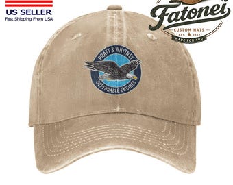 Pratt & Whitney Printed Logo Cotton Hat Unisex Washed Denim Baseball Cap