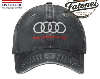Audi Quattro Printed Logo Cotton Hat Unisex Washed Denim Baseball Cap