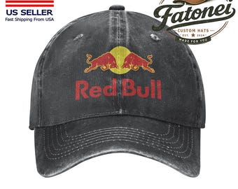 Red Bull Printed Logo Cotton Hat Unisex Washed Denim Baseball Cap