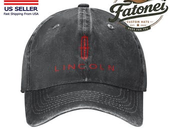 Lincoln Classic Car Printed Logo Cotton Hat Unisex Washed Denim Baseball Cap