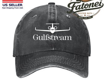 Gulfstream Jet Airplane Printed Logo Cotton Hat Unisex Washed Denim Baseball Cap