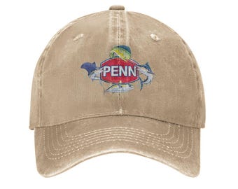 Penn Fishing Printed Logo Cotton Hat Unisex Washed Denim Baseball Cap