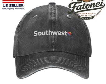 Southwest Airlines Printed Logo Cotton Hat Unisex Washed Denim Baseball Cap