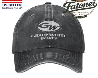 Gorra unisex de algodón con logo estampado de Grady White Fishing, estilo vaquero lavado.